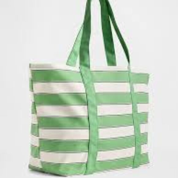 GAP Green Canvas Stripe Tote Bag/NWT - Picture 2 of 11